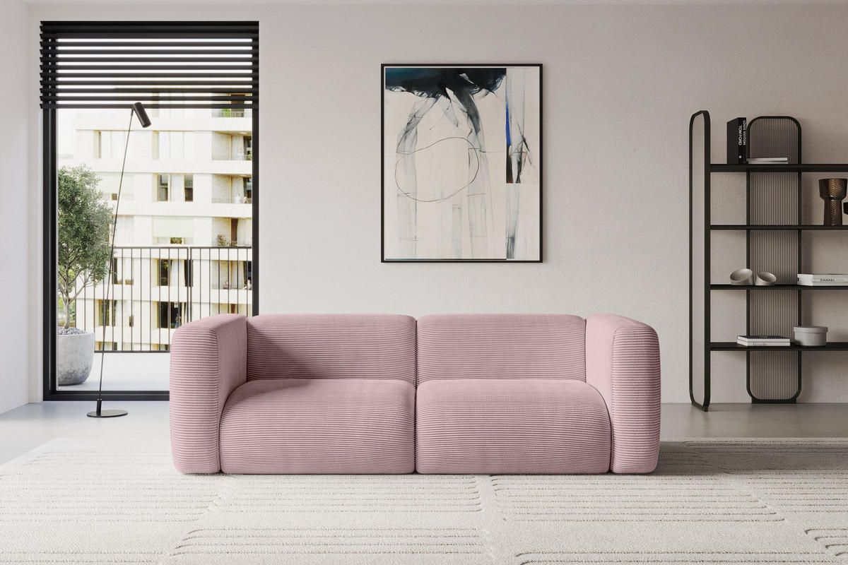 MODULARES Sofa 2-SITZER MIRA-S1 228x89x70 Rosa cm Cord - Schwarz/Rosa, Holzwerkstoff/Kunststoff (228/70/89cm) - ALTDECOR