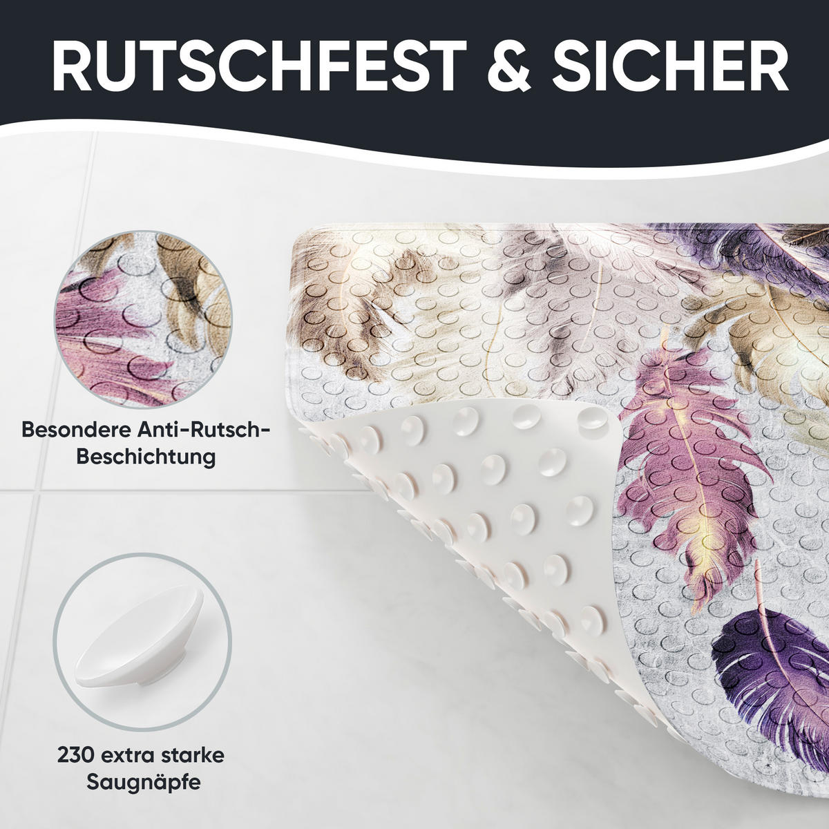 BADEMATTE Federn - Lila, Kunststoff (53/53cm) - Sanilo