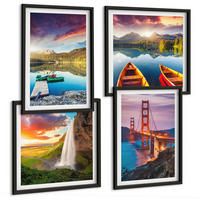 BILDER SET 4er Set - 50x50 cm & 40x60 cm Schwarzer Rahmen - Bergseen, Boote, Brücken - Schwarz, Kunststoff (50/50cm) - TULUP