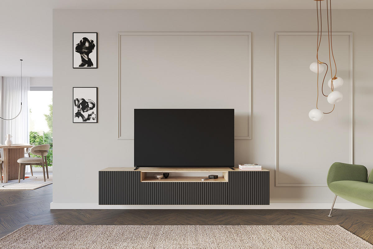 LOWBOARD NOA-2-W 200x40x41 cm - Artisan / Schwarz - Schwarz/Eiche Artisan, Holzwerkstoff (200/40/41cm) - ALTDECOR
