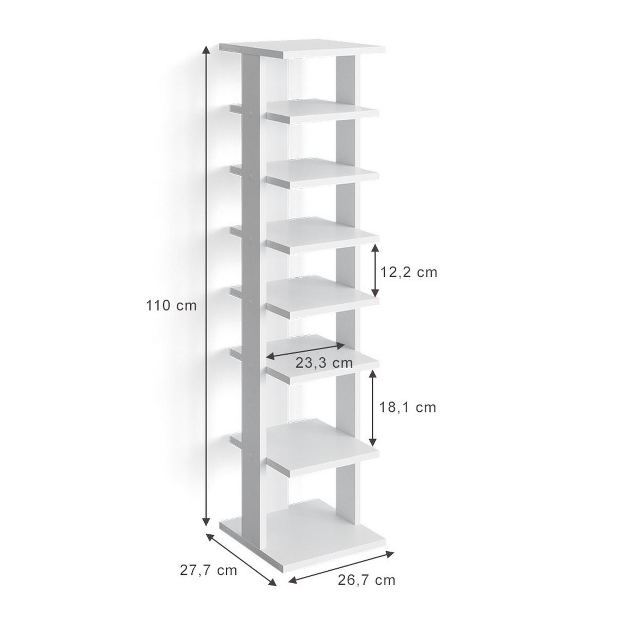 SCHUHSCHRANK Sara Weiß 26.7 x 110 cm - Weiß, Holzwerkstoff (26.7/110/27.7cm) - Vicco