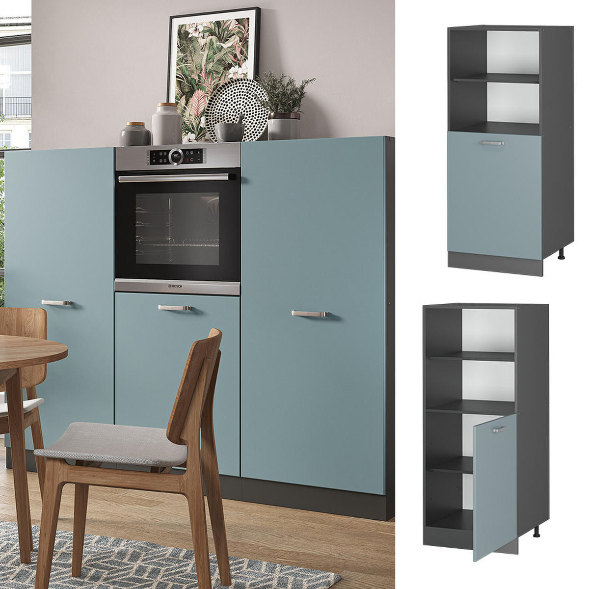 HERDUMBAUSCHRANK R-Line Blau-Grau 60 cm - Anthrazit/Blaugrau, Holzwerkstoff (60/143/57cm) - Vicco