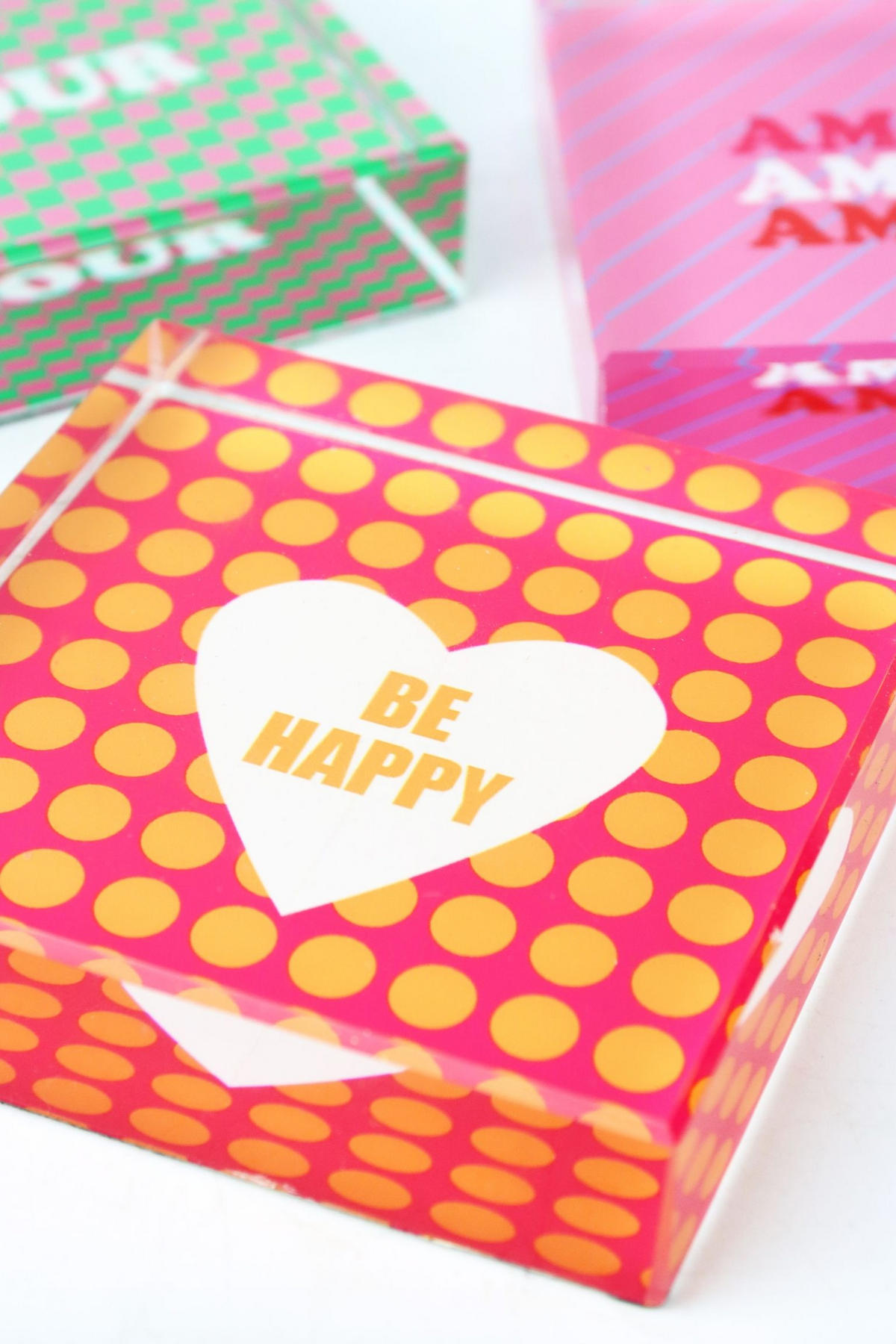 BRIEFBESCHWERER Message Pop-Art 3er-Set - Multicolor, Glas (8/2/8cm) - FURNARO
