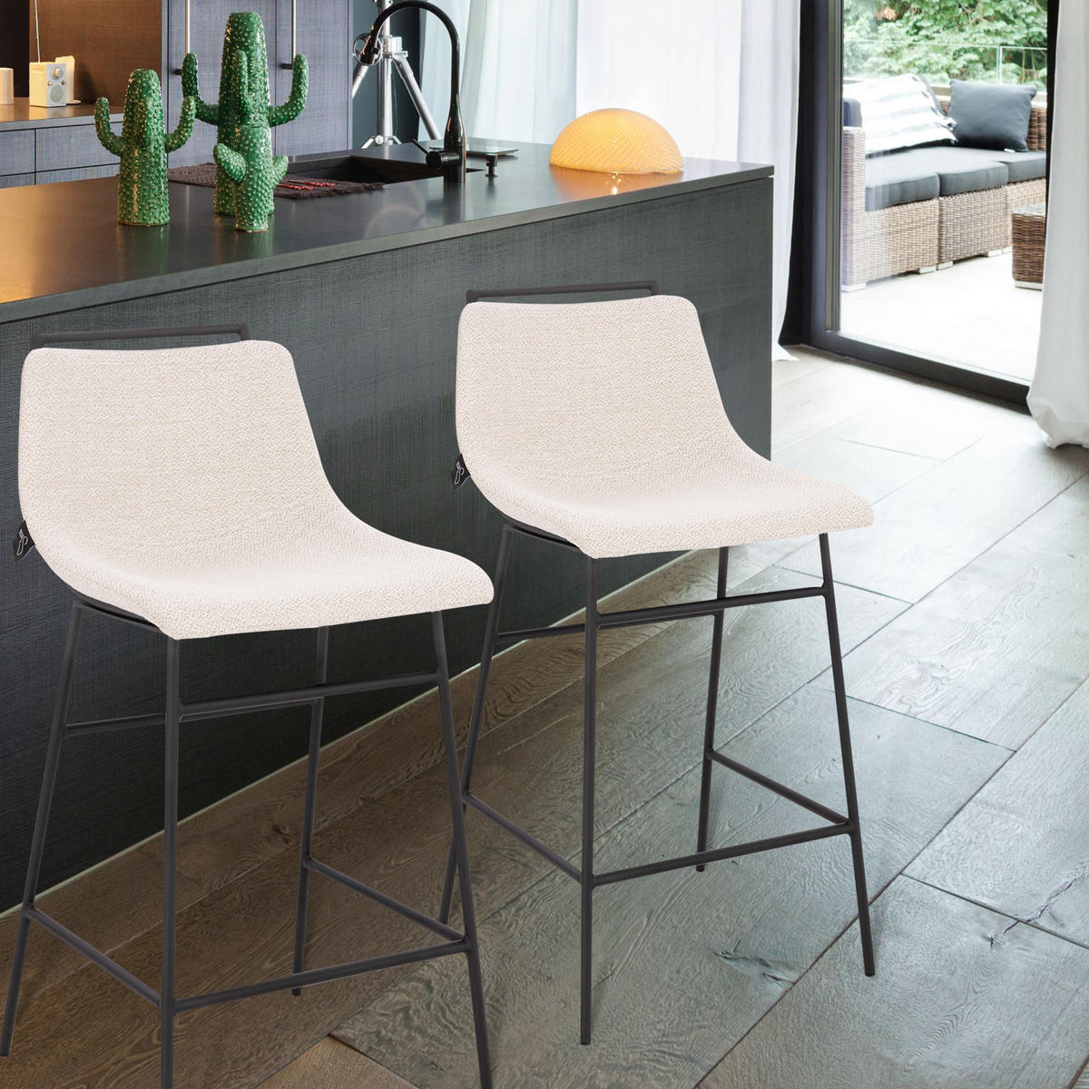 BARHOCKER CAMILLE 2er Set Boucle Weiß - Weiß, Textil (44/91/50cm) - SVITA