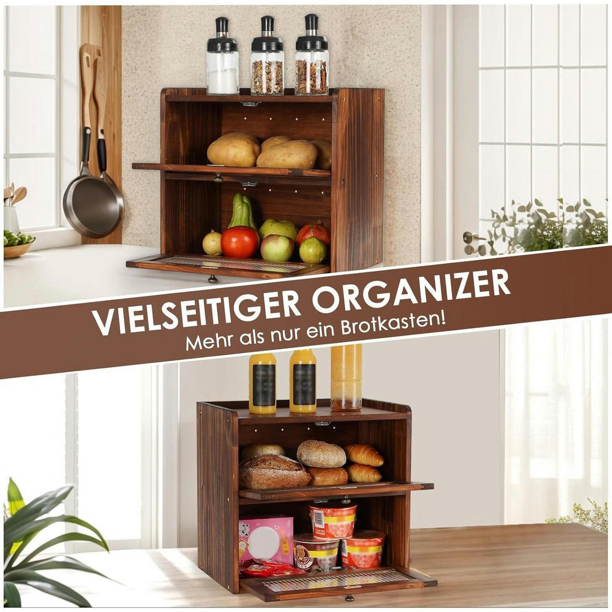 BROTKASTEN Holz 36 x 24 x 34 cm - Braun, Holz (24/34/36.5cm)
