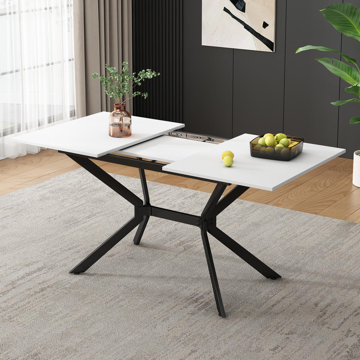 AUSZIEHTISCH 120-160/80 cm in Weiß mit schwarzem Metallgestell - Weiß, Holzwerkstoff (160/75/80cm) - BEAOK