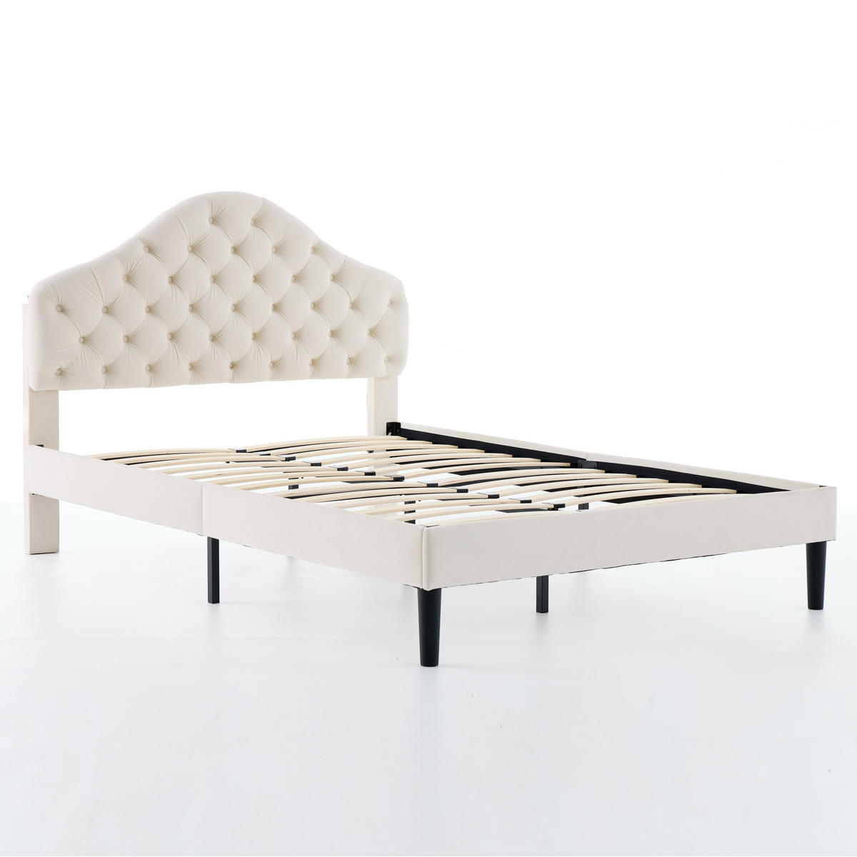 BETT mit verstellbarem Kopfteil 140x200 cm Samt Beige - Beige, Holzwerkstoff (140/200cm) - Meubliv