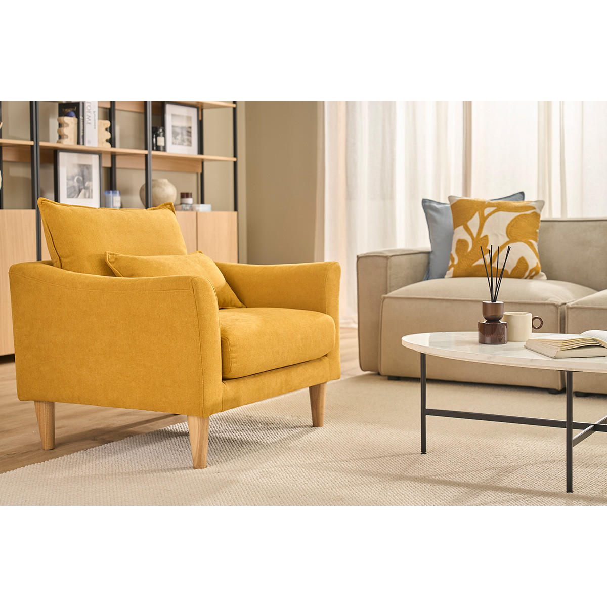 SESSEL Stoff Grau Eiche KATE - Gelb, Textil (77.5/76.5/77cm) - Miliboo