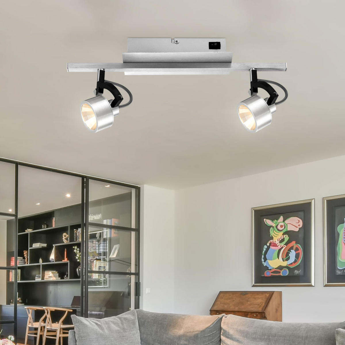 LED DECKENLEUCHTE Alu Silber - Silberfarben, Metall (40.4/9/15.8cm) - Globo Lighting