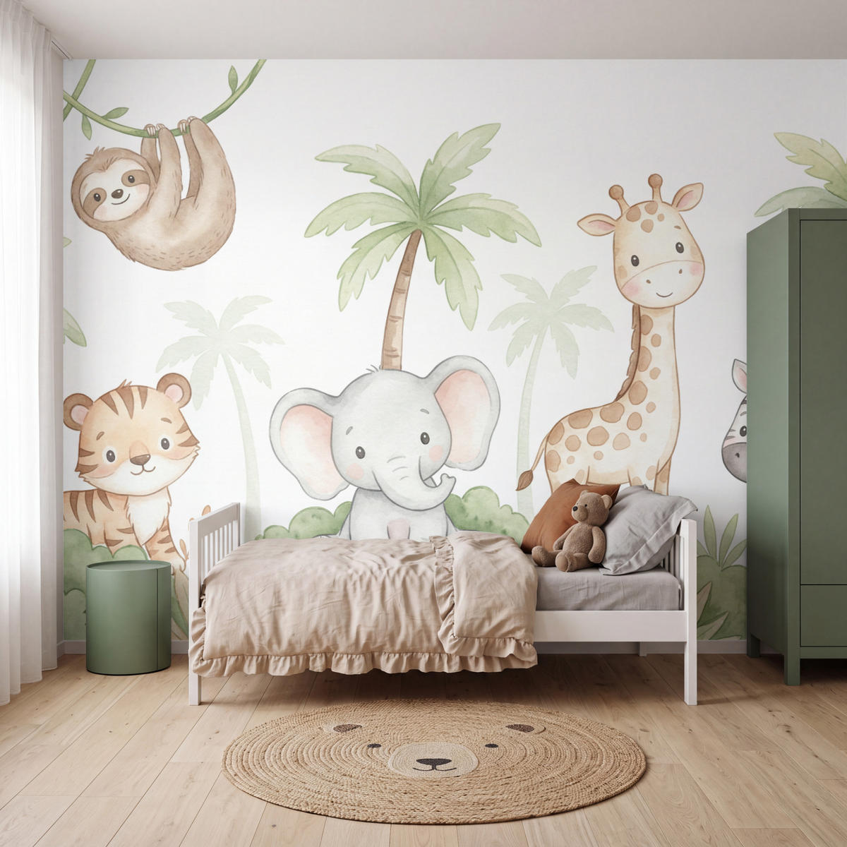 KINDERTAPETE - Tiere - Dschungel - Pastell - 400x300 cm - Weiß, Papier (400/300cm) - OnlyWow