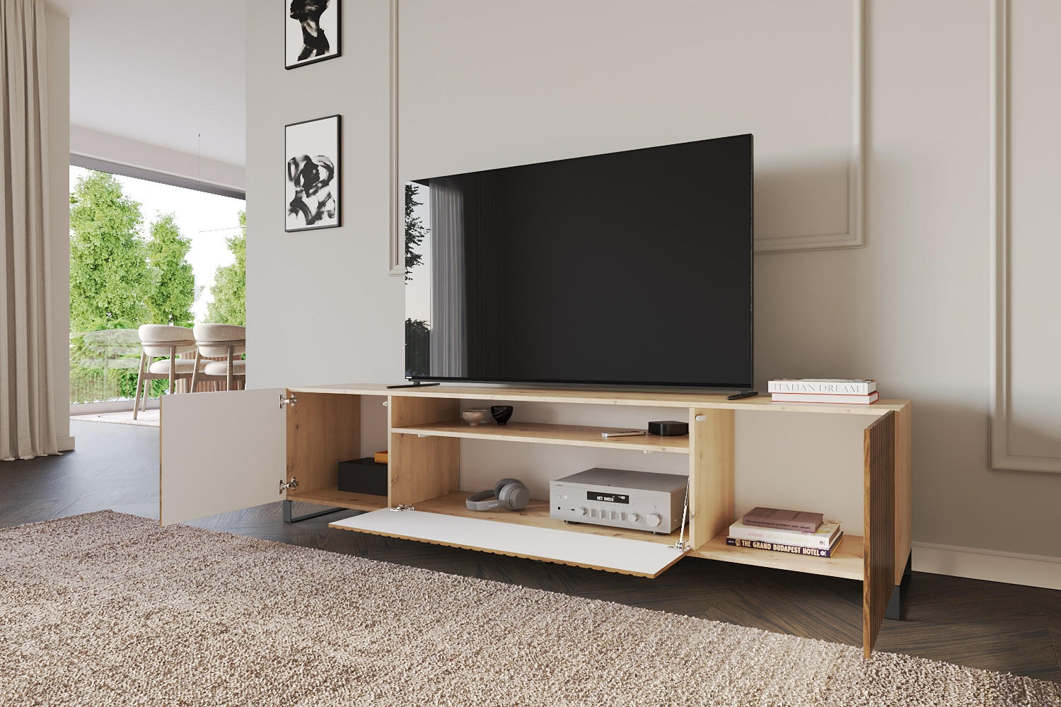 LOWBOARD KITO-S 200x53x41 cm - Artisan / Katania - Eiche Wotan/Schwarz, Holzwerkstoff (200/53/41cm) - ALTDECOR
