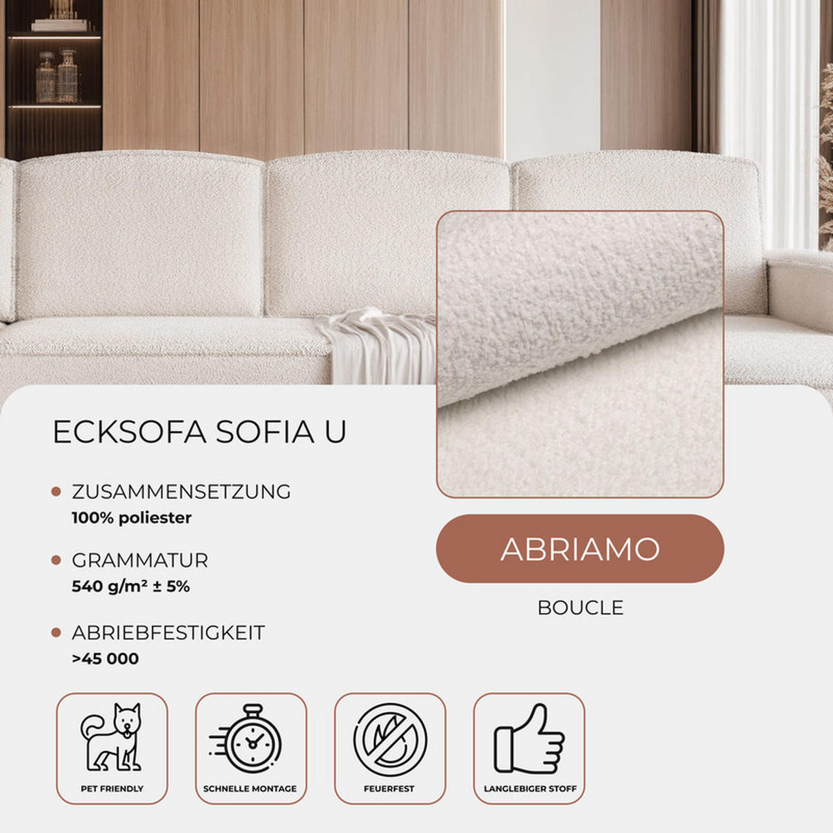 WOHNLANDSCHAFT U-Form mit Schlaffunktion, Creme - Weiß, Holzwerkstoff/Kunststoff (316/88/157cm) - Idohome