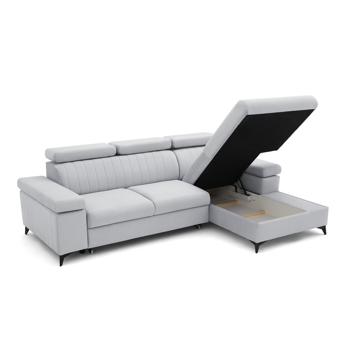 ECKSOFA FELIX L Rechts mit Schlaffunktion Velours Hellgrau - Hellgrau/Schwarz, Holz/Textil (176/257cm) - Muffo