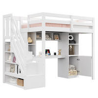 HOCHBETT 90/200 cm in Weiß mit Treppe, Schreibtisch, Regalen, Schränken, LED und Steckdosen aus Holz - Weiß, Holzwerkstoff - STILVORA