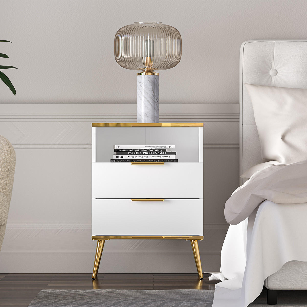 NOČNÍ STOLEK Zora Bílá - bílá, kompozitní dřevo (50/70/34cm) - Petits-meubles