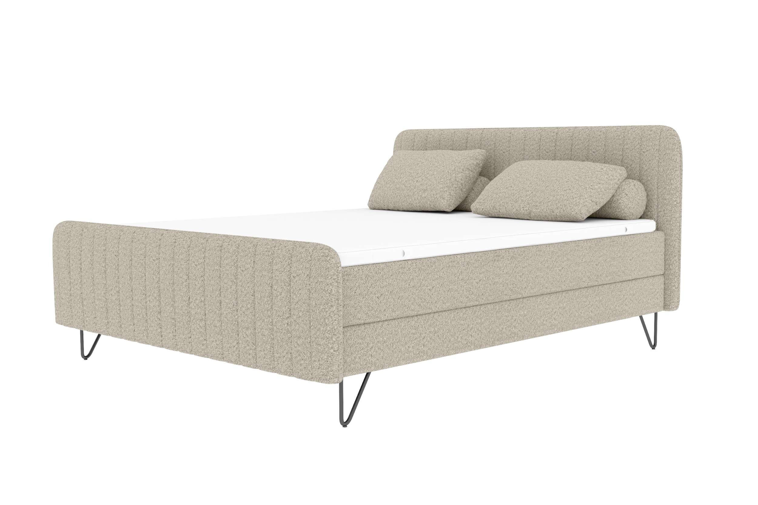 BOXSPRINGBETT LUCIO Bouclé-Stoff Creme 160/200 cm - Creme/Schwarz, Textil/Metall (160/200cm) - 99rooms