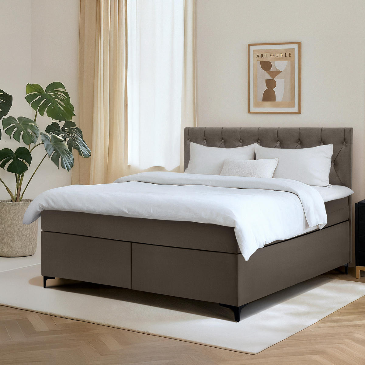 POLSTERBETT ARDEA, Braun - Schwarz/Braun, Holz/Holzwerkstoff (160/200cm) - KONSIMO®