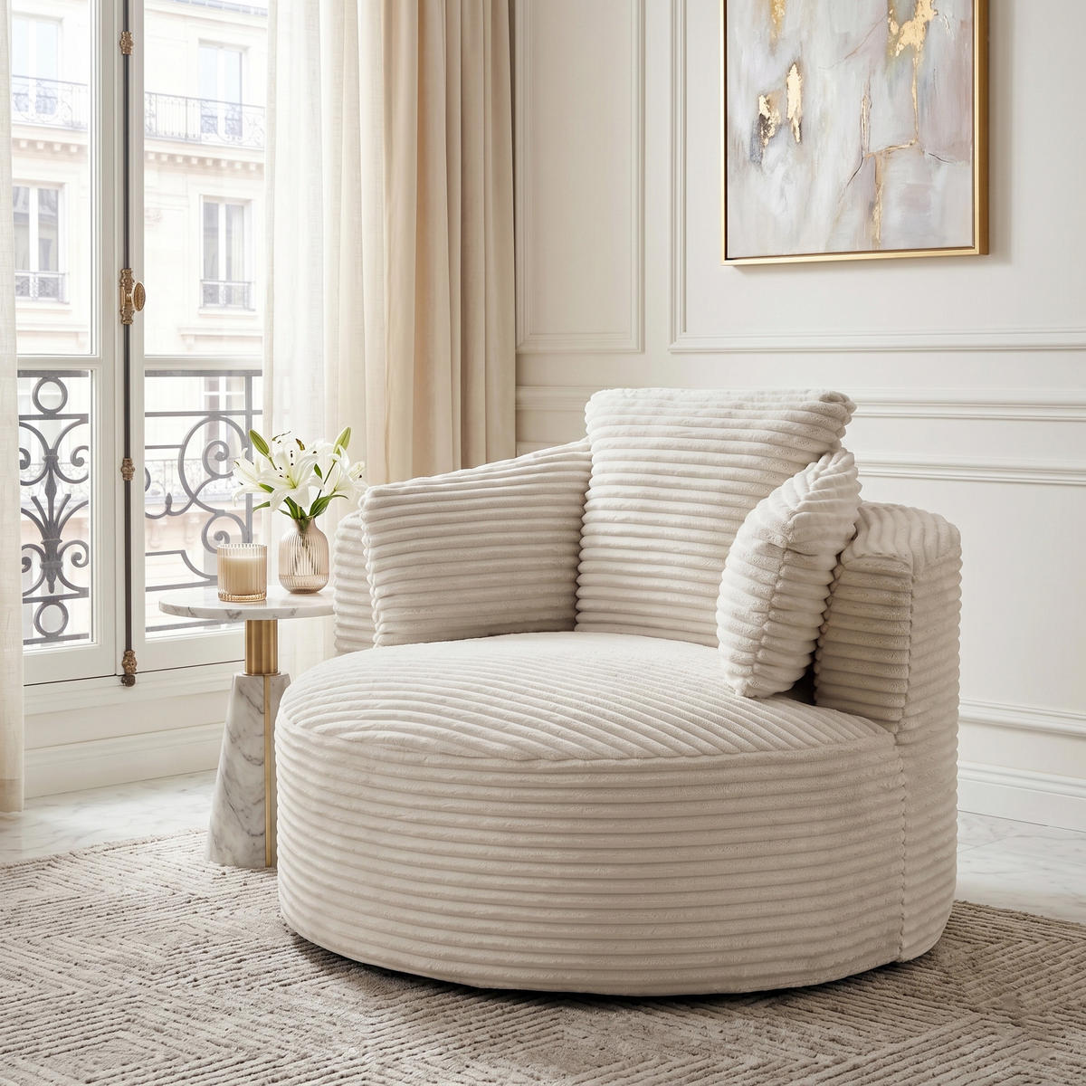 SESSEL weicher cordstoff taschenfederkern & komprimierte lieferung - Beige, Textil (124/86/113cm) - Urban Meuble
