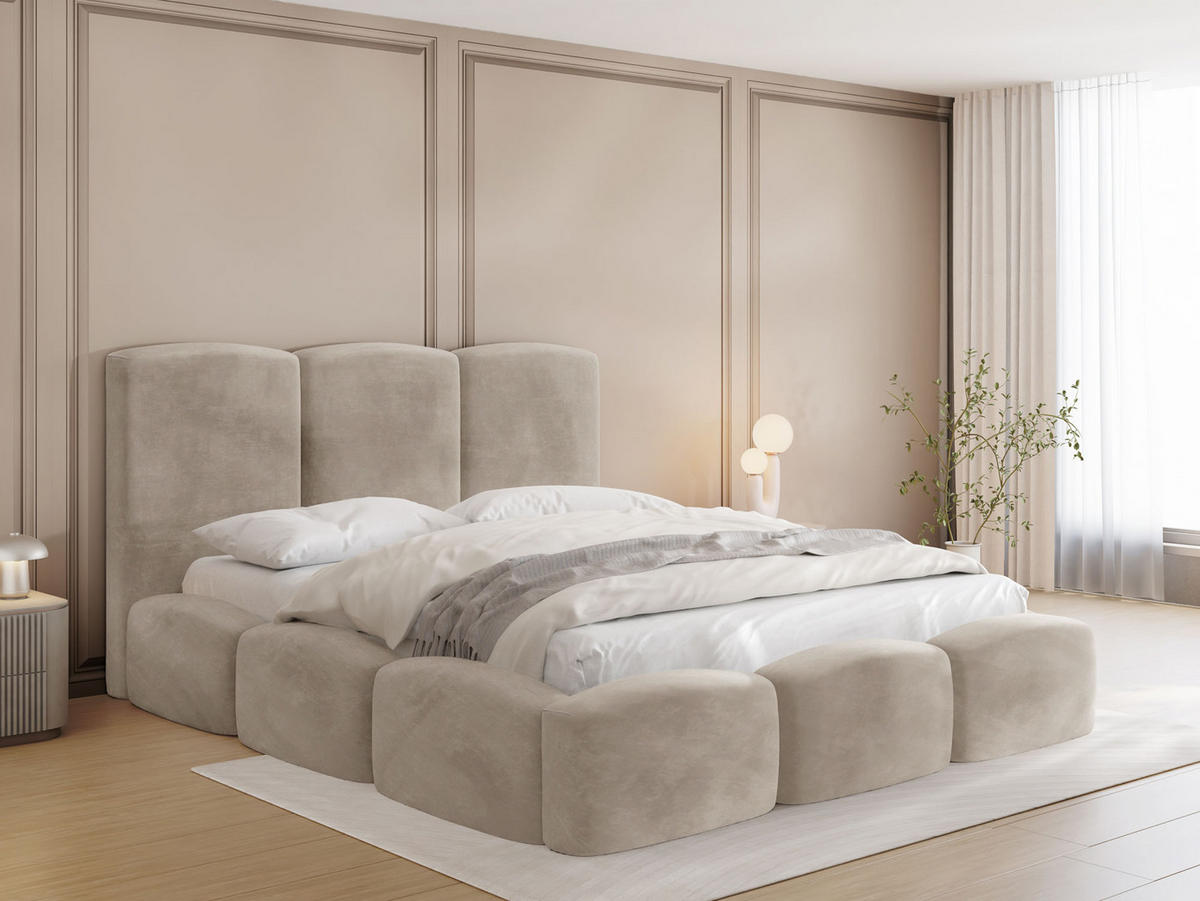 POLSTERBETT Harmony mit Bettkasten, Beige Samt 200x200 cm - Greige/Beige, Holz/Holzwerkstoff (200/200cm) - WFL GROUP