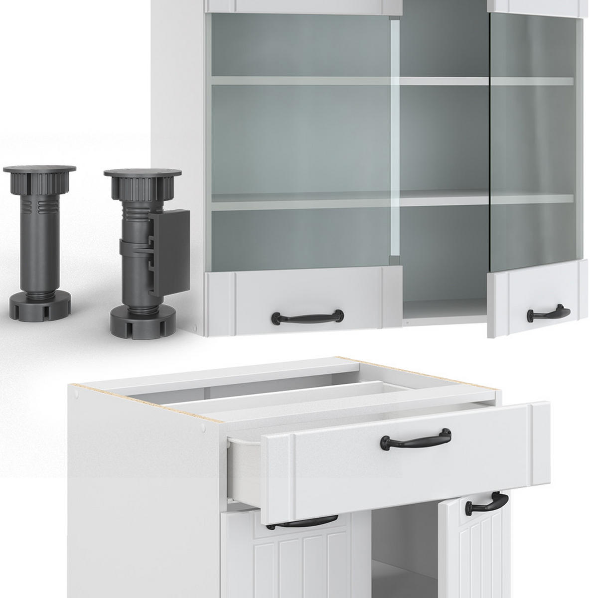 KÜCHENZEILE Fame-Line Weiß Landhaus/Weiß 200 cm, AP Eiche - Creme/Weiß, Holzwerkstoff (200/81.6/60cm) - Vicco