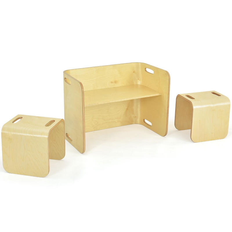 KINDERTISCH‑SET aus Birkenholz natur(3-tlg) - Naturfarben, Holz (66/51/41cm) - COSTWAY