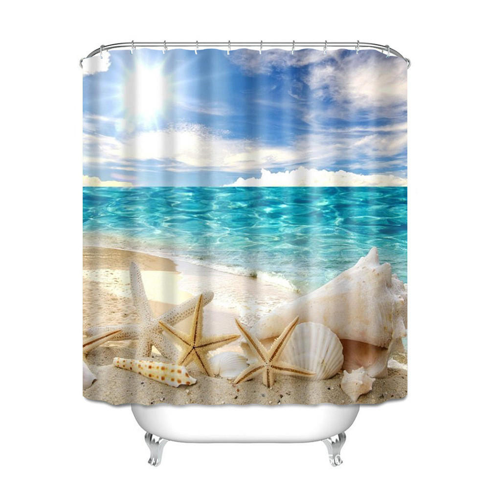 DUSCHVORHANG 180 x 200 cm Polyester Strand Muster wasserdicht 3D - Multicolor, Kunststoff (180/200cm) - MCBOSON