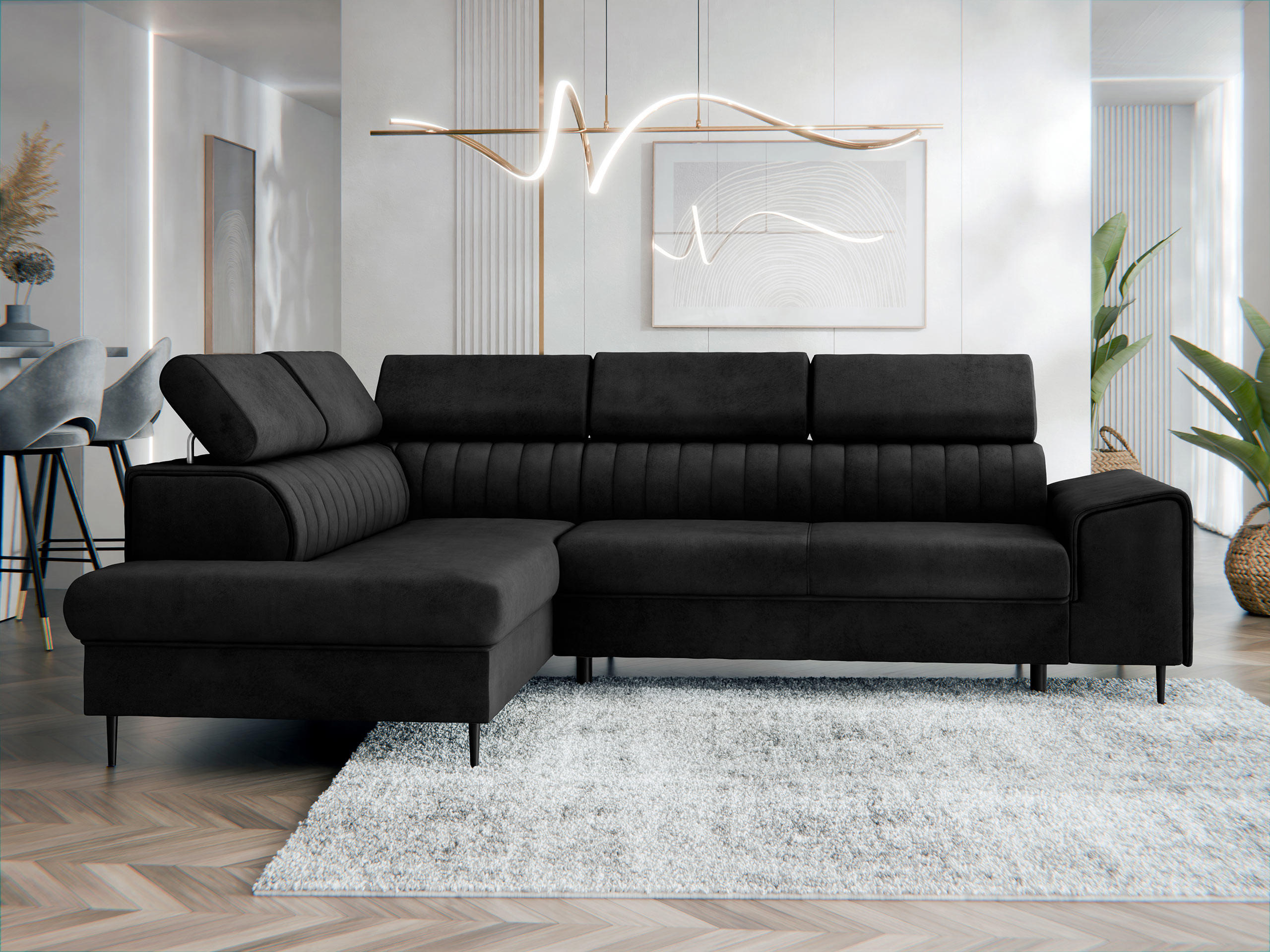 ECKSOFA Kadurin, Seite: Links - Schwarz, Holz/Kunststoff (276/206cm) - MIRJAN24