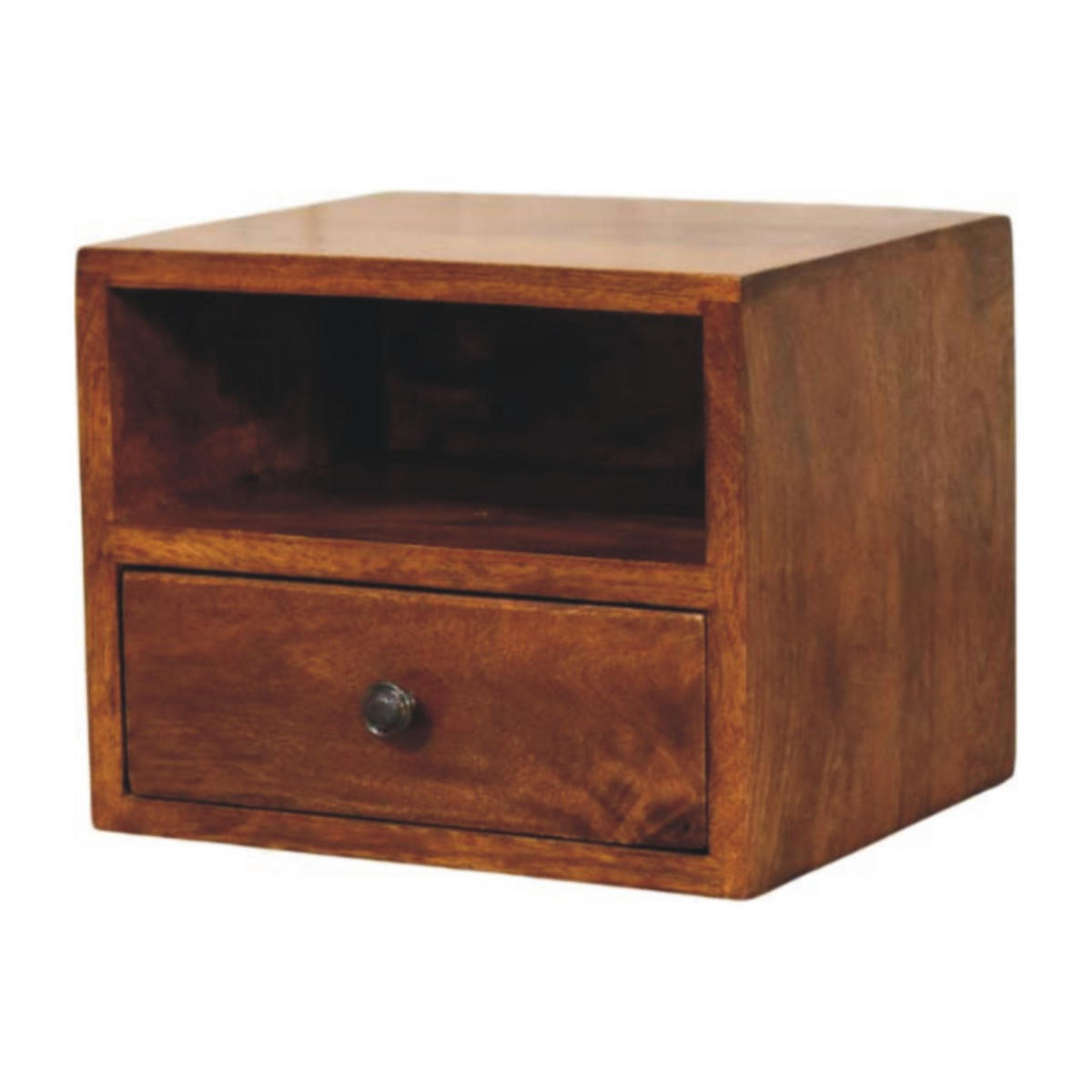NACHTTISCH Massivholz Solis Chestnut Wand-Nachttisch, 1 Schublade, 1 offenes Fach, dunkelbraun - Messingfarben/Braun, Holz/Metall (30/24/25cm) - Artisan Furniture