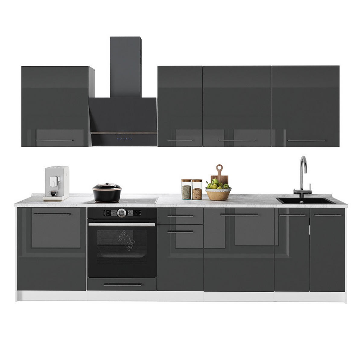 KÖK Fame-Line, Antracit högblank/Vit, 280 cm, AP Antracit - Vit/Svart högglans, Träbaserade material (280/206.8/60cm) - Vicco