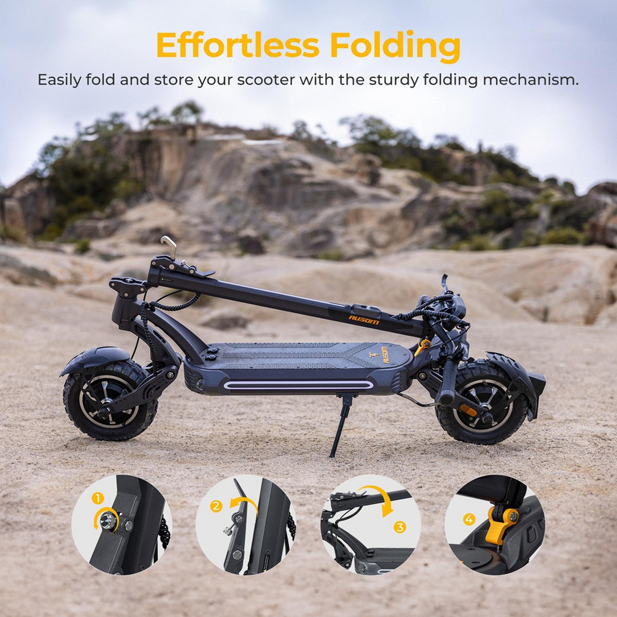 E-SCOOTER Ausom SR1 Dual Motor mit 2000W Leistung, 95 km Reichweite, NFC-Entsperrung, hydraulischen Bremsen und Offroad-Design - Dunkelgrau, Metall (62cm)