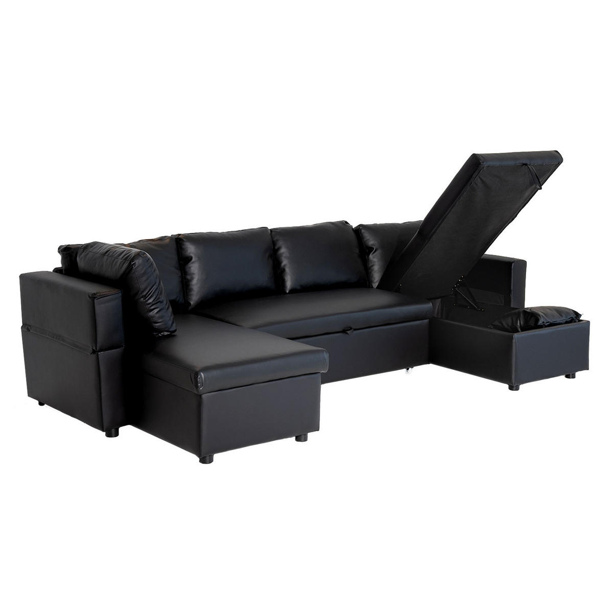 PANORAMA-SOFA SCOTT Schwarz 4 Plätze - Schwarz, Kunststoff (146/294cm) - Happy Garden