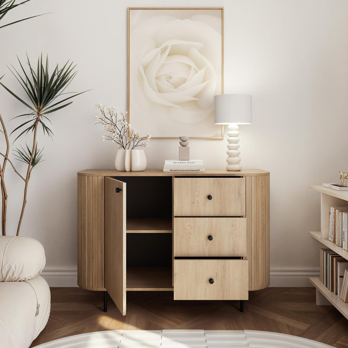 KOMMODE OVALINE 123 cm, 3 Schublade(n) Cremona-Eiche - Eichefarben, Holzwerkstoff/Metall (123/85/42cm) - Idohome