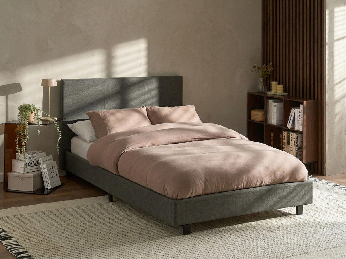 POSTEL s roštem 120/200 cm Látka Šedá Albi - šedá, textil (120/200cm) - Beliani