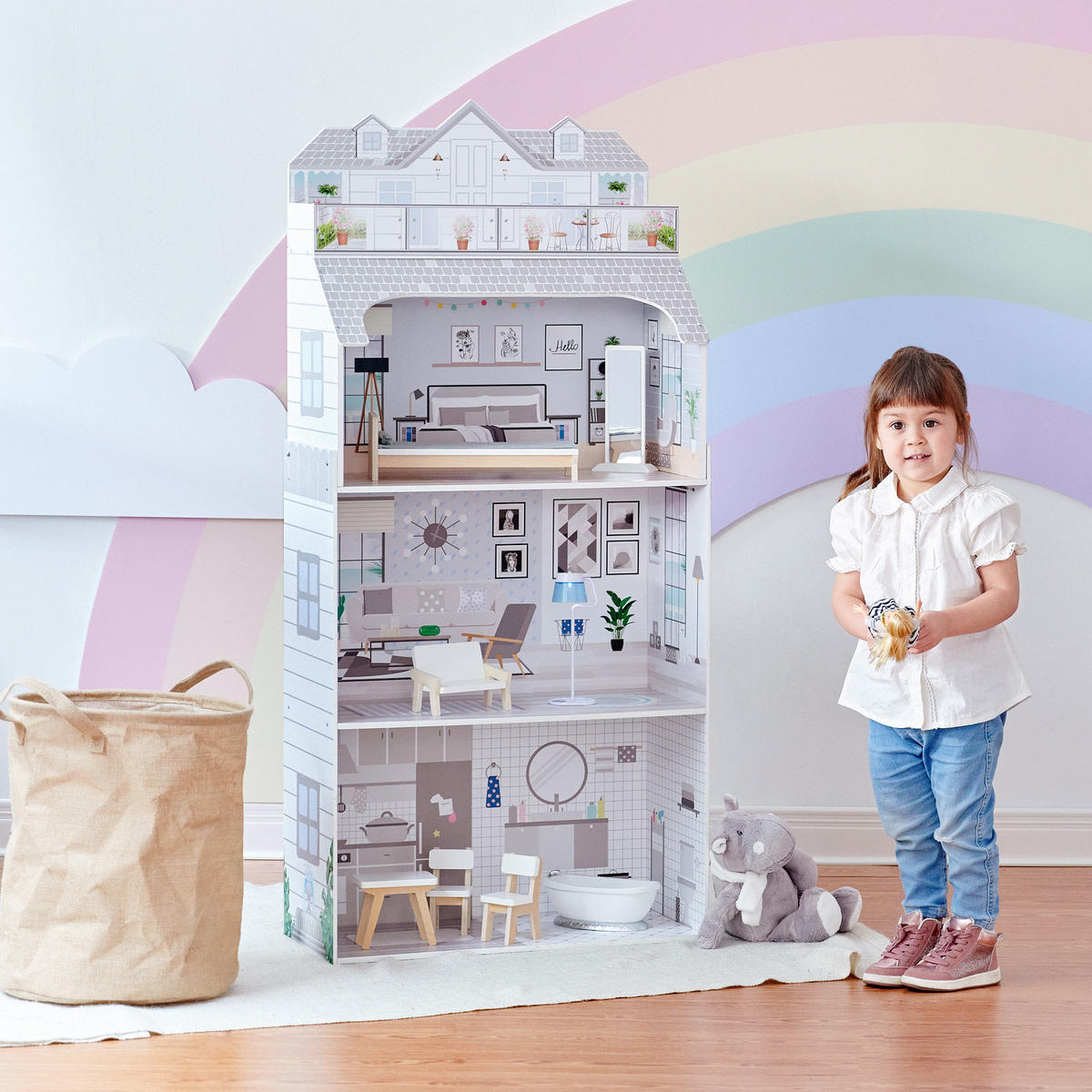 PUPPENHAUS Deluxe aus Holz, Grau, 132cm - Grau, Holzwerkstoff (30/132/61cm) - Teamson Kids