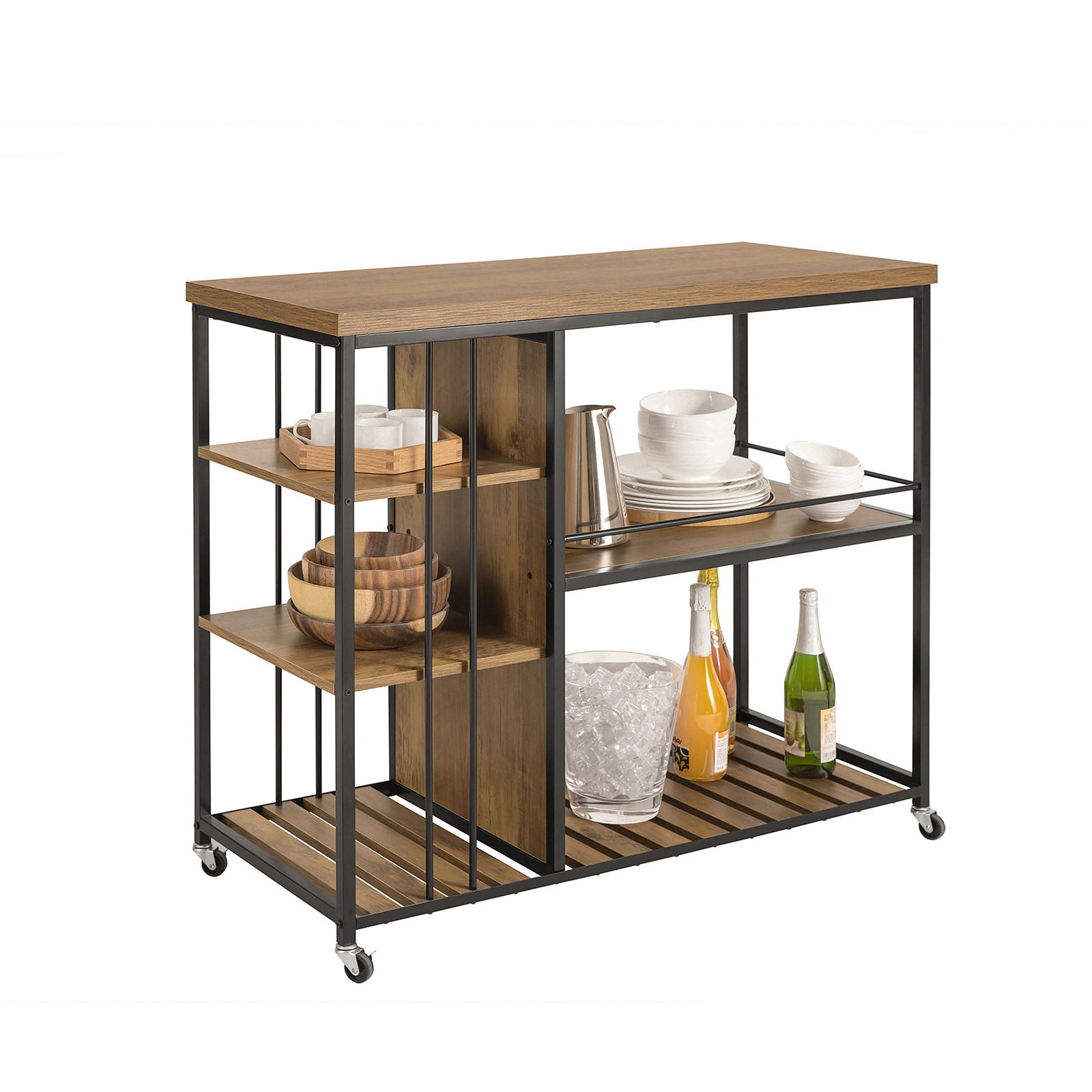 SoBuy KUCHYŇSKÝ OSTRŮVEK se 3 policemi Hnědá 108x45x92cm Industriální