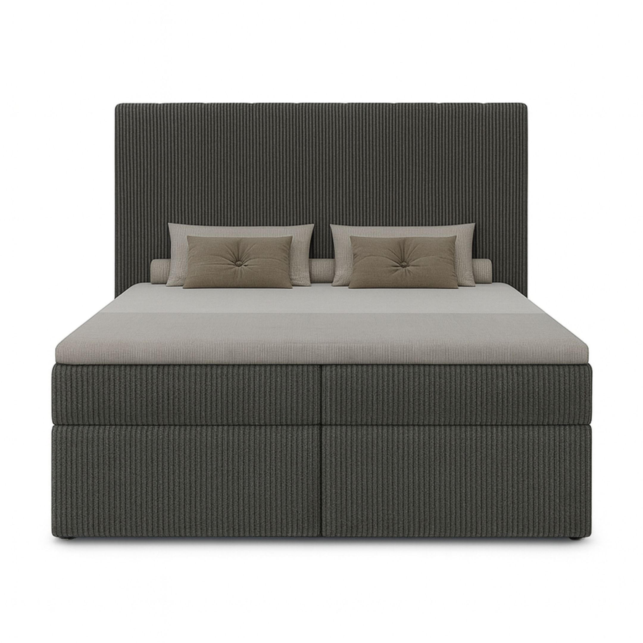 BOXBETT Nero mit 2 Bettkästen, 120x200, Farbe: Dunkelgrau, Cordstoff, Doppelbett mit Bonell-Matratze - Dunkelgrau, Holz/Kunststoff (120/200cm) - Marpur