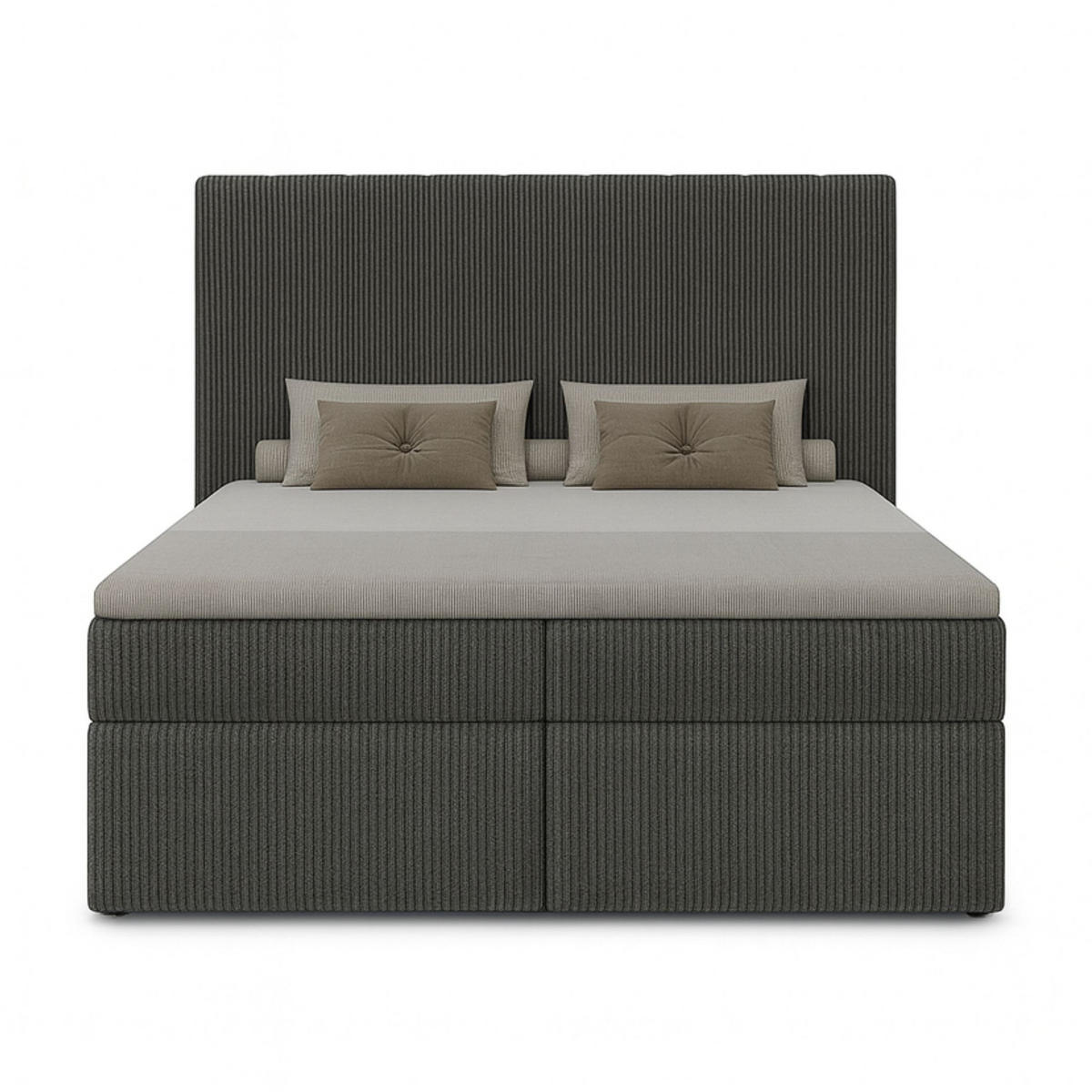 BOXBETT Nero mit 2 Bettkästen, 140x200, Farbe: Dunkelgrau, Cordstoff, Doppelbett mit Bonell-Matratze inkl. Topper - Dunkelgrau, Holz/Kunststoff (140/200cm) - Marpur