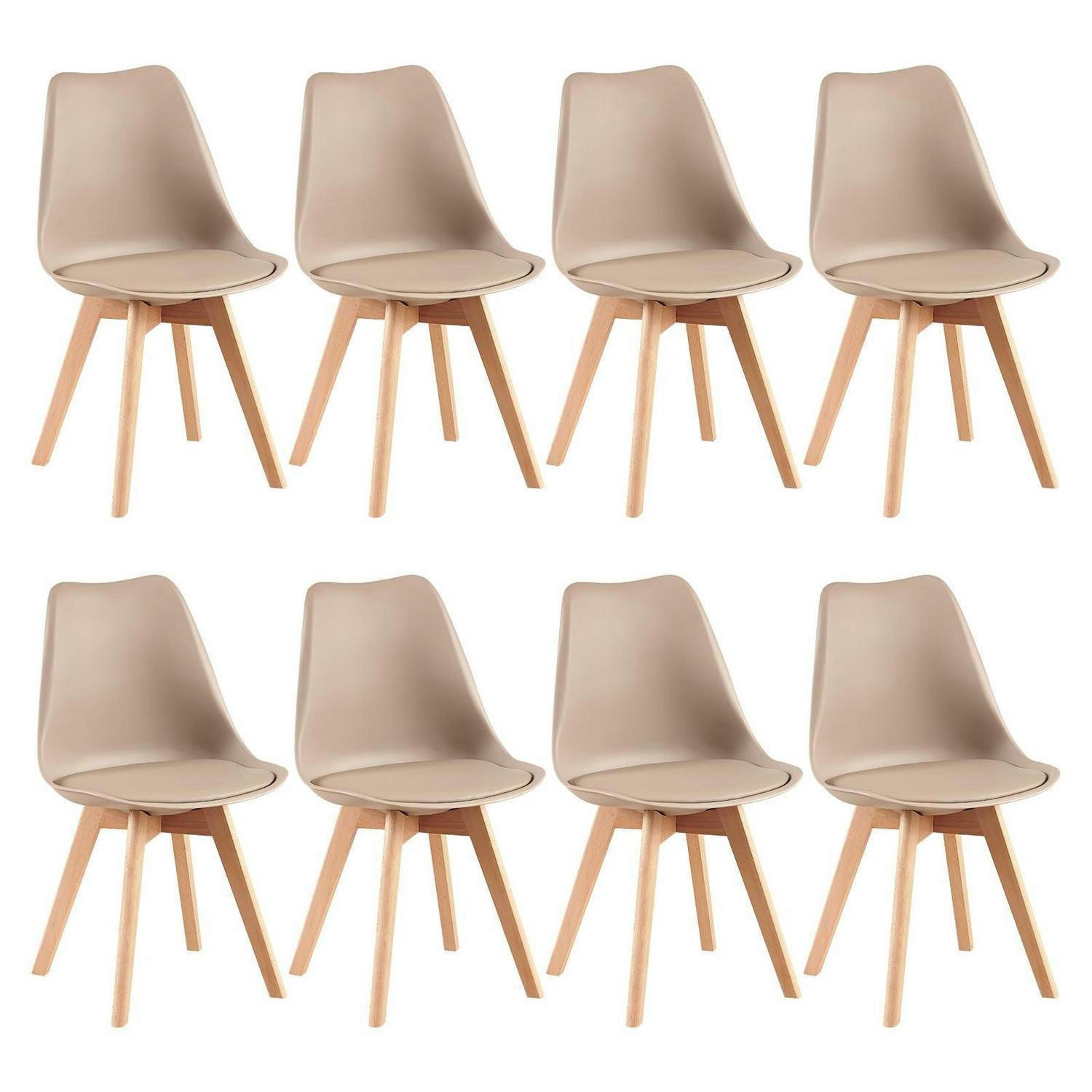 ESSZIMMERSTUHL 8er-Set mit Holzbeinen Hell Khaki - Beige, Holz (47.5/82/41cm)