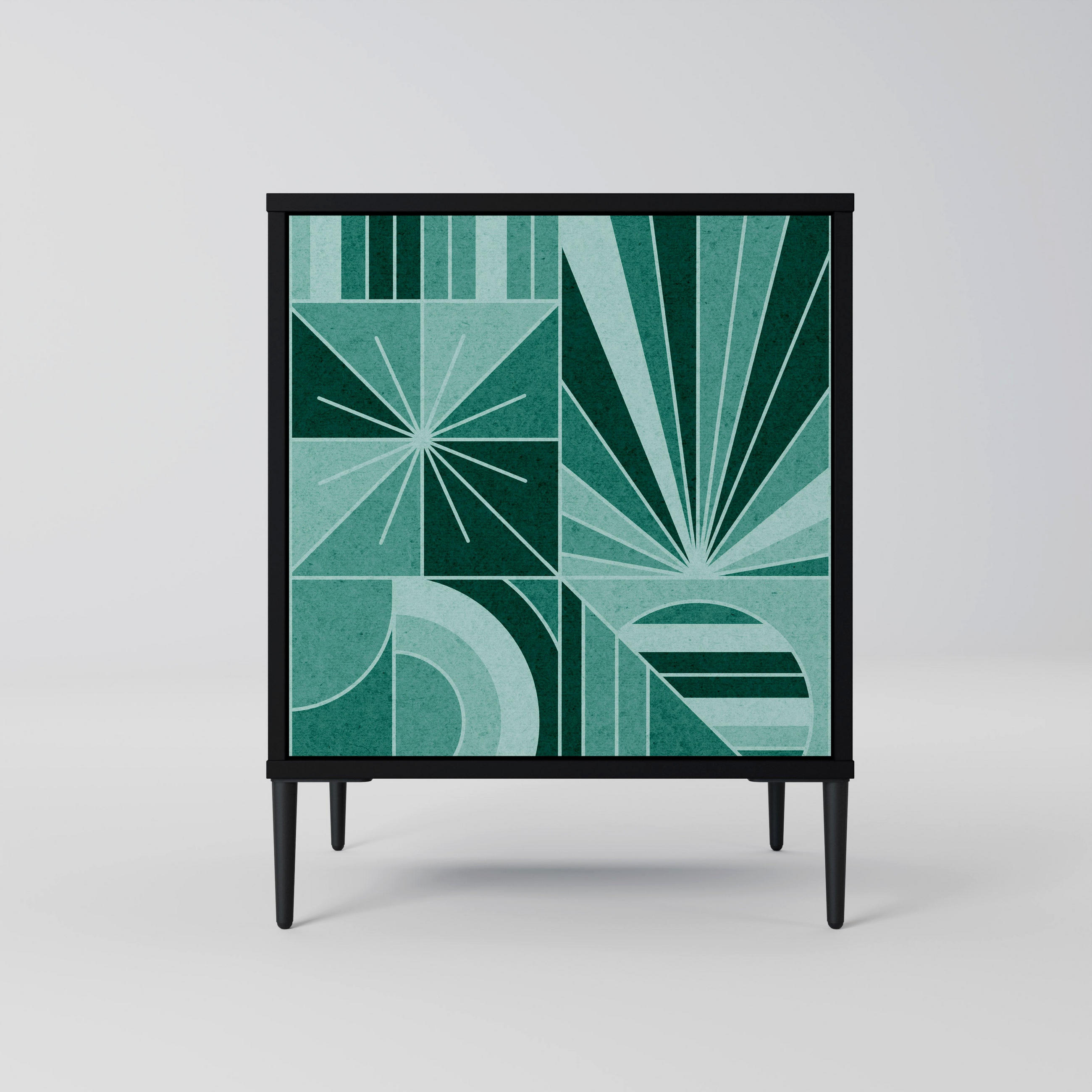 SIDEBOARD HARMONIC GRID, Schwarz, 57,5x42x72,5 cm, Schwarze Metallfüße - Multicolor/Schwarz, Holzwerkstoff/Metall (57.5/72.5/42cm) - SpaceRebels