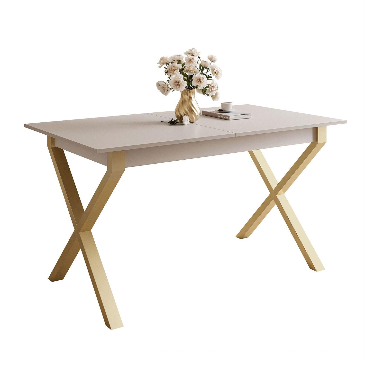 ESSTISCH ARTON GOLD II 140-195 cm für 6-8 Personen - Beige/Goldfarben, Holzwerkstoff/Metall (140/80/77cm) - Lookway