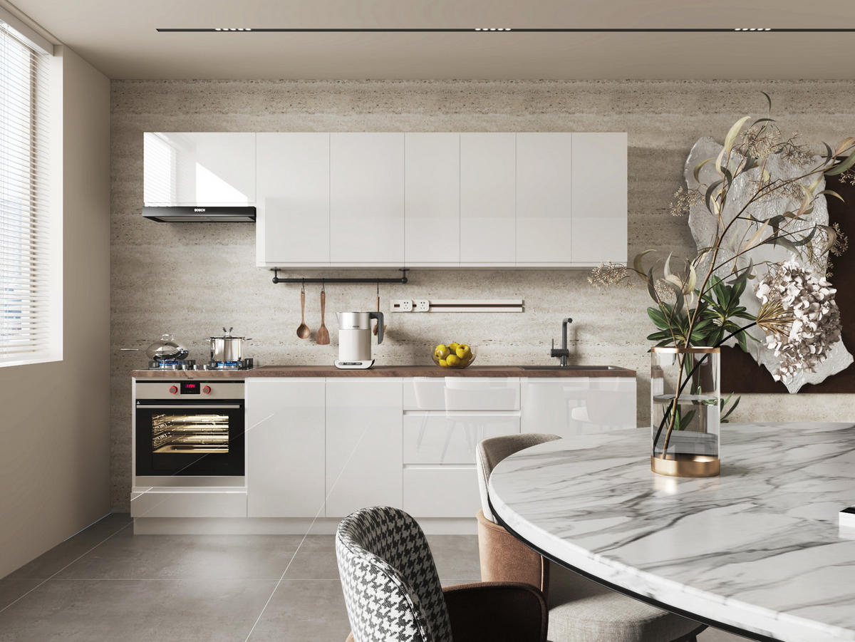 KÜCHENZEILE 260 cm – Aspen KA1-M260 - in Weiß/Hochglanz - Weiß, Holz (260/212/47cm)