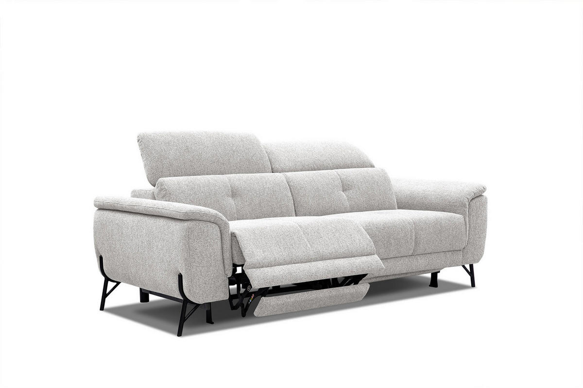 SOFA AVENA 3-Sitzer mit 2 Relaxfunktionen, hellgrau - Hellgrau, Holzwerkstoff/Textil (204/80/108cm) - Courtois Laville