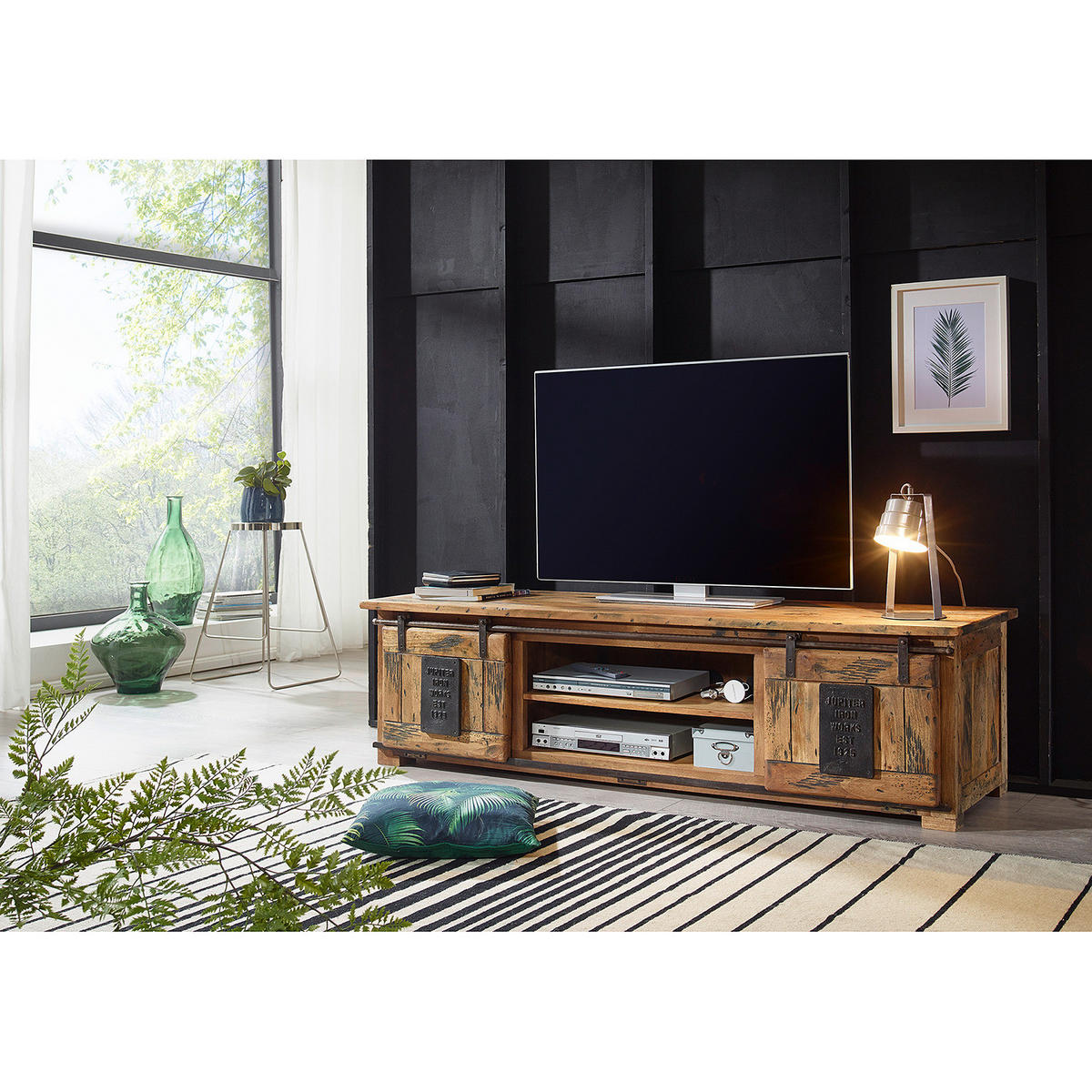 TV-LOWBOARD - Mango massiv / Eisen - Mango / Schwarz - Braun, Holz/Metall (180/50/55cm) - home24