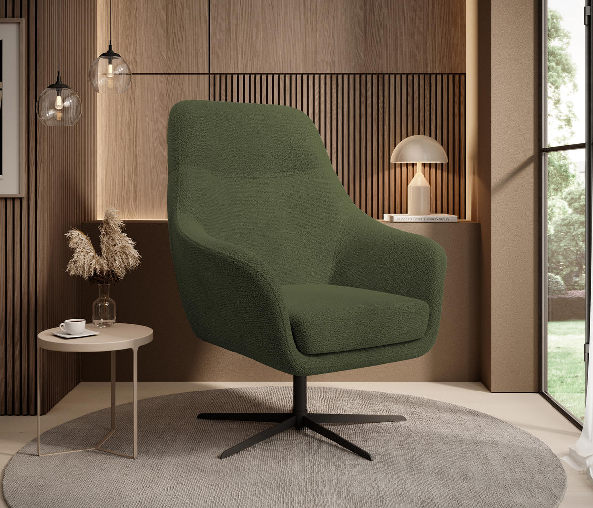 RELAXSESSEL Collection Drehstuhl CUBO – komfortabel, drehbar, modernes Design, 76x97x76 cm, Farbe - Schwarz/Grün, Holz/Textil (76/97/76cm) - DomoHome