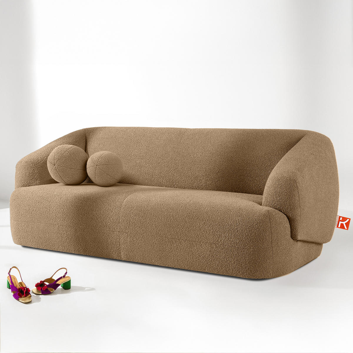 EINZELSOFA VIRA, Dunkelbeige, Bouclé - Schwarz/Braun, Holz/Holzwerkstoff (210/84/100cm) - KONSIMO®