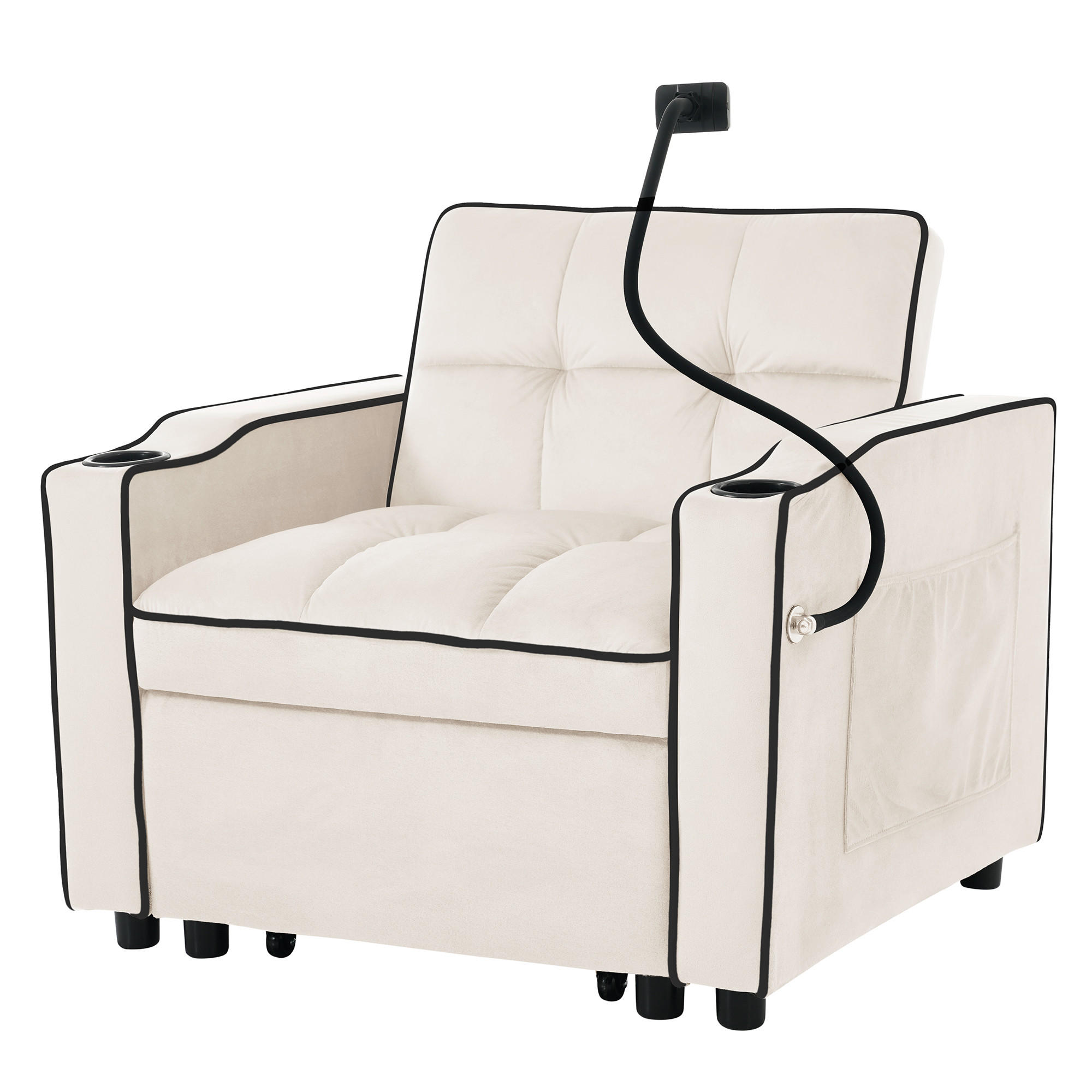 SCHLAFSESSEL DE-35323 3-in-1 mit Getränkehaltern Beige - Beige, Metall (167/76/83cm) - ComfortXL
