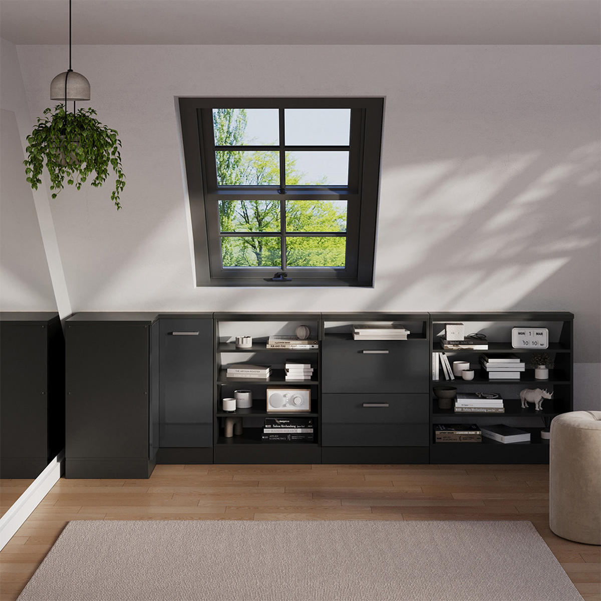 DACHSCHRÄGENSCHRANK ECKSCHRANK Rion Anthrazit Hochglanz/Anthrazit mit 1 Tür - Anthrazit, Holzwerkstoff (75.6/81.6/75.6cm) - Vicco