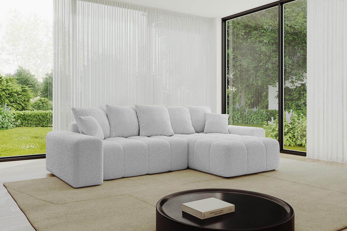 ECKSOFA Ottomane rechts ENIL-L 297x189x68 Hellgrau Bouclé - Hellgrau, Holzwerkstoff/Kunststoff (189/297cm) - ALTDECOR