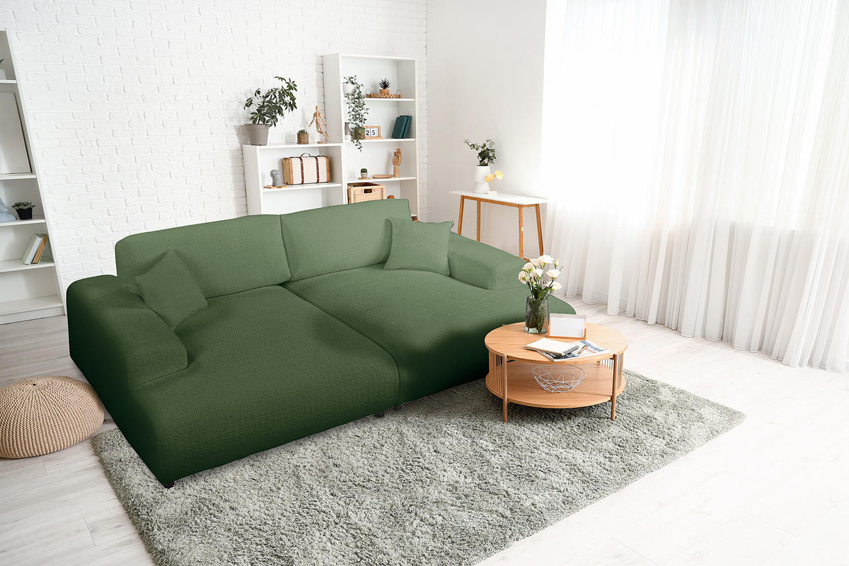 BIGSOFA - Dunkelgrün/Schwarz, Kunststoff/Textil (237/79/144cm) - home24