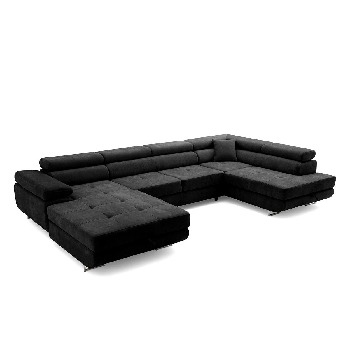 ECKSOFA U-Form WILD U Rechts mit Schlaffunktion 130x260 Chenille Schwarz - Silberfarben/Schwarz, Holz/Textil (203/90/350cm) - Muffo